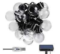 Maclean MCE424 Guirnalda de Jardín LED 2en1 Alimentación Solar o USB, 20 Bombillas, IP44, 3W, 10lm, 3000K, Batería Recargable 2 * 600 mAh, 5V CC, 7m