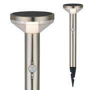 Maclean MCE465 - Lámpara Solar para Jardín con Sensor de Movimiento y 3 Modos de Luz, LED SMD IP44, 220 Lúmenes, 4000 K, Blanco Neutro (1 unidad, Cromado Mate)