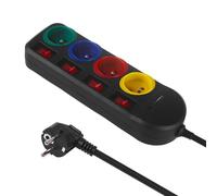 Maclean Regleta MCE508 - 4 enchufes Tipo E, USB A+C QC 2.0, USB-C 18W PD, 1,5 m (Negro/Multicolor)