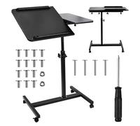 Maclean Mesa portátil Altura 59-89 cm Tablero doble inclinable 90° Ruedas con freno 30 kg Negro