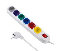 Maclean Regleta de 6 Enchufes | Interruptor | Cable de Extensión 1,5m | Regleta Múltiple | Protección Infantil | Montaje en Pared | 2500W (Blanco/Multicolor)