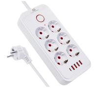 Maclean Regleta MCE389/391 | 6 Conectores 4xUSB 1xUSB-C 2500W | Cable de extensión de Escritorio con Interruptor | Puertos 45° | Montado en la Pared (Blanco, 1,5 m)