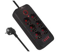 Maclean Regleta MCE389/391 | 6 Conectores 4xUSB 1xUSB-C 2500W | Cable de extensión de Escritorio con Interruptor | Puertos 45° | Montaje en Pared (Negro, 3 m)