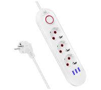 Maclean Regleta MCE394/MCE395 – USB, 2500W, 1,5 m, Interruptor, 3 tomas, Blanco