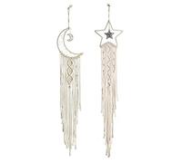 Macramé Colgante de Pared Boho Macrame Mural Tejido Tapiz Colgante de Pared Mandala Luna Atrapasueños Decoración de Arte de Pared Tapices de Punto para Dormitorio Sala de Estar (Estrellas + luna)
