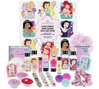 MAD Beauty - Calendario de Adviento de Princesas Disney con 24 productos de maquillaje y cosméticos, Princesas de Bienestar para Mujer con Mascarilla Facial, Loción Corporal y Coletero