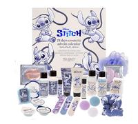 MAD Beauty Calendario de Adviento Disney STITCH con 24 productos de maquillaje y cosméticos, calendario de adviento para mujer con mascarilla, loción corporal, goma para el pelo, calendario de Navidad