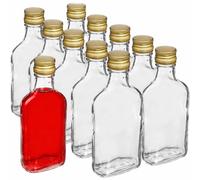 made in home - Botellas de cristal vacías de 200 ml con tapón de rosca dorado, 0,2 l. botellas de licor, botellas de licor, botellas de vinagre y aceite (50)