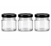 made in home - Lote de 80 mini tarros de cristal de 40 ml, tarros de especias con tapa de rosca, tarro de ensayo, tarros de mermelada, pequeños tarros de miel, frascos redondos (tapas negras)