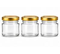made in home - Lote de 80 mini tarros de cristal de 40 ml, tarros de especias con tapa de rosca, tarro de ensayo, tarros de mermelada, pequeños tarros de miel, frascos redondos (tapas doradas)