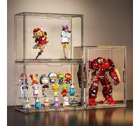 MADEHAY Caja de Exhibición de Acrílico Transparente, Vitrinas para Colecciones，Plexiglass Vitrina Expositora, 3 Pisos Vitrina de Muñecas con Puerta para Figuras Coleccionabl (6, 36x17x27cm)