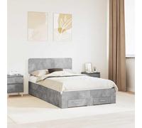 Madera almacenamiento minimalista Gris Concreto 203 x 123 x 90 cm | Estructura de Cama con Cajón Gris Concreto 120x200 cm, Base de Madera con Cabecero y Almacenamiento Integrado, Camas Modernas