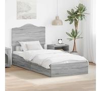 Madera con cajón para dormitorio moderno Gris 206 x 102 x 100 cm | Cama con almacenamiento con cajón Gris Sonoma 100 x 200 cm, Estructura de Madera Resistente con Cabecero, Cajón Inferior