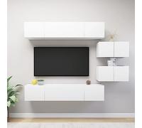 Madera contrachapada diseño moderno montaje en pared 6 piezas blanco | Set de muebles de salón TV 6 piezas madera de ingeniería blanco con almacenamiento y montaje en pared para sala de estar