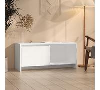 Madera contrachapada estable con puerta y compartimento modelo minimalista | Mueble para TV de madera contrachapada blanco 90x35x40 cm con puerta y compartimento para sala de estar, resistente y fácil