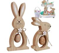 Madera de conejo de Pascua, decoración navideña, de figura de primavera de mesa, para el hogar, oficina, coleccionistas, cena, , alféizar de ventana, mesita de noche, sala de