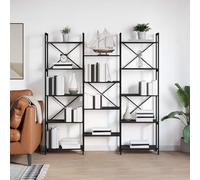 Madera de ingeniería estilo industrial moderna Negro 156 x 25 x 167 cm | Estante de libros 156 x 25 x 167 cm Madera de ingeniería con marco de acero, estantería industrial escalonada para sala de