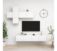 Madera de ingeniería montaje en pared diseño moderno 7 piezas blanco | Set de muebles de salón TV 7 piezas madera de ingeniería blanco con almacenamiento modular flotante para sala de estar y