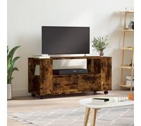 Madera de ingeniería resistente diseño moderno almacenaje amplio Marrón 102 | Mueble para TV madera ingenieria roble ahumado 102x34,5x43 cm soporte multimedia con ruedas