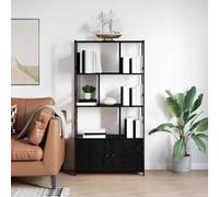 Madera de ingeniería resistente Estante independiente con marco de acero | Estante de libros 80 x 30 x 155,5 cm Madera de ingeniería Roble Negro Librería Escalonada con Marco de Acero, Estantería