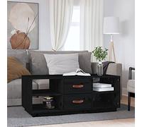 Madera de pino maciza con cajones y estantes rústico 100x50x41 cm negro | Mesa de centro de madera maciza de pino negro 100x50x41 cm con cajones y estante para sala de estar, mueble auxiliar moderno