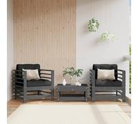 Madera de pino maciza diseño de listones para jardín terraza Gris 2 | Sillones de jardin 2 unidades madera maciza de pino gris sillas exterior resistentes apilables comodo diseno listones para
