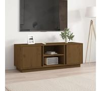 Madera de pino maciza diseño elegante Mueble TV con almacenamiento Marrón | Mueble TV madera pino maciza marrón miel 110x35x40,5 cm almacenaje puertas salón dormitorio mueble auxiliar