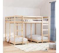 Madera de pino maciza litera triple para dormitorios infantiles diseño | Estructura de litera triple Marrón 140 x 200 cm, cama nido 3 en 1 madera pino maciza con escaleras y barandillas, ahorra