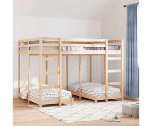 Madera de pino maciza litera triple para dormitorios infantiles diseño | Estructura de litera triple Marrón 140 x 200 cm, cama nido 3 en 1 madera pino maciza con escaleras y barandillas, ahorra