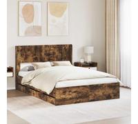 Madera durable con almacenamiento y cabecero moderno marrón 126 5 x 193 x | Estructura de cama con almacenamiento y cabecero Roble Ahumado, Base de Listones Fijos, Camas Modernas con 6 Cajones para