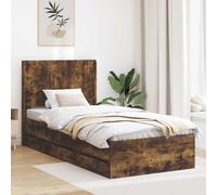 Madera elaborada con almacenamiento dormitorio Marrón 97x193x100 cm | Cama Con Almacenamiento Y Cabecero Roble Ahumado, Estructura De Madera Con 6 Cajones Integrados, Base De Listones Fija, Camas