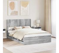 Madera elaborada con compartimentos de almacenamiento y cabecero Gris | Estructura de cama con almacenamiento y cabecero Gris Sonoma, Base de Madera con 6 Cajones, Camas Modernas con Cabecera para