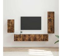 Madera elaborada minimalista montaje en pared 3 gabinetes Marrón 31x30x100 | Mueble de TV 4 uds. Roble ahumado, Centro de Entretenimiento Flotante con 4 Puertas y 2 Estantes, Soporte de Pared para Sala