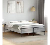 Madera ingeniería resistente humedad patas metal estable gris Sonoma | Estructura cama madera gris Sonoma 120x190 cm base tapizada con patas metalicas robustas y listones resistentes, somier para