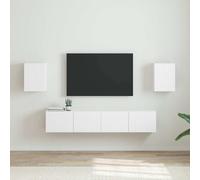 Madera Ingenierizada Montaje en Pared Diseño Minimalista 2 Uds Blanco | Mueble de TV Montado en la Pared 2 uds. Madera de Ingeniería, Armario Flotante para Sala de Estar con Puertas y Estantes,