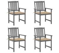 Madera maciza de acacia Rústicas con cojines 4 uds Gris 61x57x92 cm | Sillas de jardin con cojines 4 uds madera maciza de acacia gris para terraza exterior robustas apilables comodas