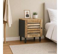 Madera maciza de mango estilo moderno para dormitorio rectangular marrón 40 | Mesita de Noche Natural 40 x 33 x 46 cm Madera de Mango Maciza con Cajón y Pomos de Latón, Mesa Auxiliar Moderna para