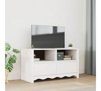 Madera Maciza de Pino con Almacenamiento Estilo Minimalista Drammen Blanco | Mueble TV Drammen 99x43x55 cm Madera Pino Solida con 2 Cajones y Estantes Ahorra Espacio Salon Dormitorio