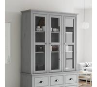 Madera maciza de pino con puertas de vidrio para aparador Gris 115 5 x 38 5 | Armario con Puertas de Vidrio BODO Madera Maciza de Pino Gris Vitrina Aparador Almacenaje Estilo Frances