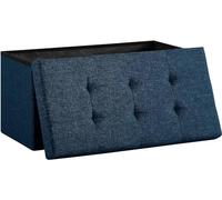 Madera Nieve Banco con Almacenamiento, Banco Acolchado, Taburete, baúl con Capacidad de Carga de hasta 300 kg, 76 x 38 x 38 cm (Lino) (Azul Marino)