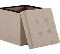 Madera Nieve Banco con Almacenamiento, Banco Acolchado, Taburete, baúl con Capacidad de Carga de hasta 300 kg, 38 x 38 x 38 cm (Lino) (Beige)