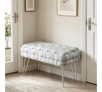 Madera Nieve Banco de Cosmética Moderno de Terciopelo, Otomana Rectangular con Patas de Metal Plateado, Asiento Acolchado de Tejido Terciopelo (Gris Claro, 38P x 70An x 41.5Al cm)