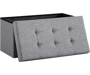 Madera Nieve Banco Plegable con Almacenamiento, Puff Almacenaje, Reposapiés Acolchado, Taburete Baúl hasta 300 kg para Salón, Dormitorio o Entrada 76 x 38 x 38 cm (Lino) (Gris Claro)