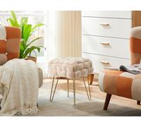 Madera Nieve Taburete de cosmética Moderno de Terciopelo, Otomano Cuadrado con Patas de Metal Dorado, Asiento Acolchado de Tejido Terciopelo (Beige, 38P x 38An x 41.5Al cm)