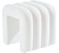 Madera Nieve Taburete Puff de Borreguito Blanco con Base de Madera en Forma de Arco - Asiento Cúbico Tipo Otomana, Puff Decorativo para Salón, Dormitorio o Entrada