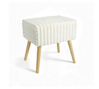Madera Nieve Taburete Puff de Tocador Tapizado en Pelaje Sintético Caqui, Otomana con Patas de Madera Maciza, Banqueta de Maquillaje para Dormitorio, Salón o Entrada