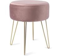 Madera Nieve Taburete Redondo de Terciopelo con Patas metálicas Doradas - Puff tapizado Elegante para Dormitorio, tocador o Sala de Estar, Ideal como reposapiés o Silla de Maquillaje. (Rosa)