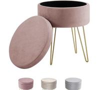 Madera Nieve Taburete Redondo para tocador, Taburete otomano, Taburete Acolchado con Funda Desmontable y Soporte de Metal. (Rosado)