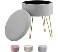 Madera Nieve Taburete Redondo para tocador, Taburete otomano, Taburete Acolchado con Funda Desmontable y Soporte de Metal. (Gray)