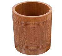 Madera Portalápices Estilo Chino Vintage Redondo para escritorio | Acabado Liso, Base Estable, Decoración para Estantería, Guarda Pinceles Finos y Pequeños Objetos